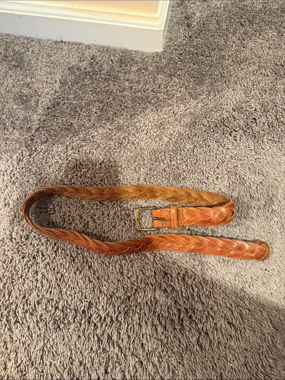 77kids Braided Tan Leather Belt with Brass Buckle